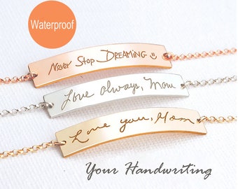 Actual Handwriting Jewelry, Custom Signature Bracelet Memorial, Kids handwriting bracelet, Kids names bracelet, Custom Name Plate, Gold bar