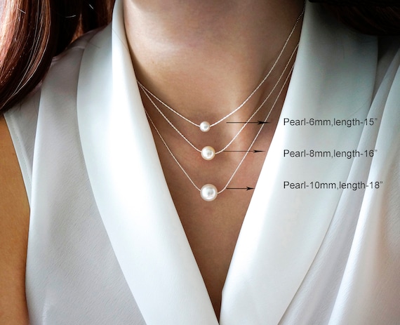 Floating pearl necklace silver cheap