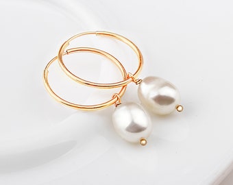 Baroque pearl earrings, Freshwater pearls, Gold Hoop earrings, Pearl drop earrings, Bridesmaid gifts, Birthday gift, Pearl hoop earrings