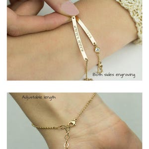 Personalized Bar Bracelet, Custom Date, Roman Numerals, Custom Name, Gold bar Bracelet, Monogram Bracelet, Best friends gift image 2