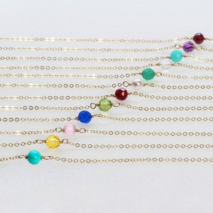 Birthstone necklace, Tiny gemstone choker necklace, January February March April May June July August September October November December