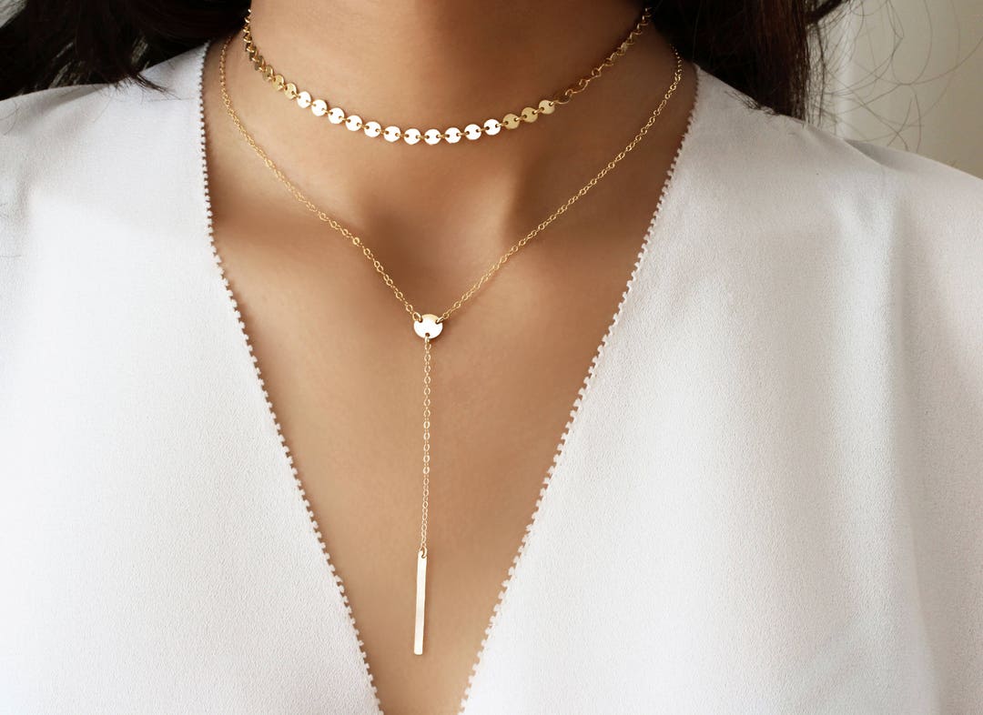 Y Necklace, Tiny Bar Drop Necklace, Skinny Drop Bar Necklace, Gold