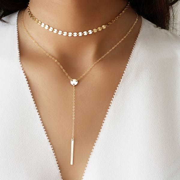 Y necklace, Tiny bar drop necklace, Skinny drop bar necklace, Gold  Lariat necklace, Y shape Delicate drop bar necklace, Mothers day gift,