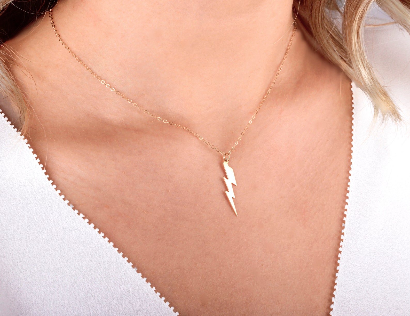 Lightning Bolt Necklace Simple Minimalist Everyday Jewelry Etsy