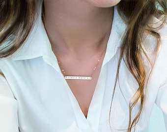 Bar necklace, Personalized Engraved bar necklace, Custom coordinates Name plate necklace Gold Silver Rose Gold Custom name Necklace N110