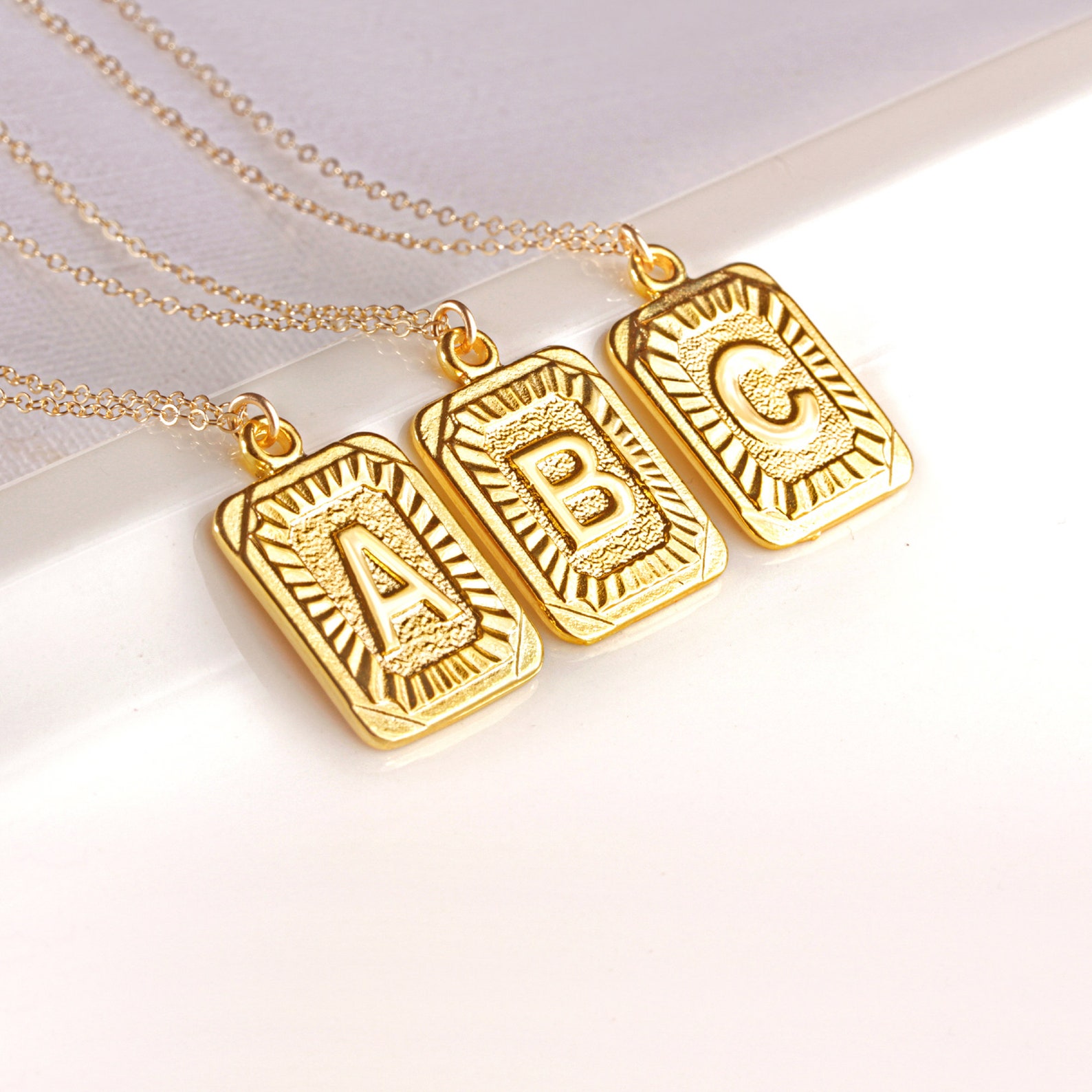 Rectangle Initial Necklace Gold Letter Necklace Square Gold Etsy