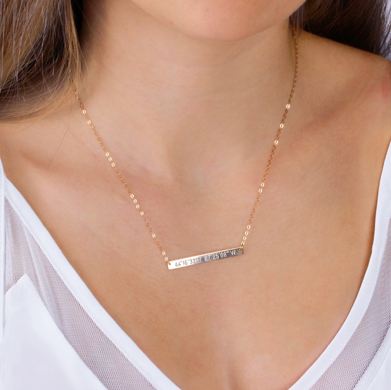 Custom coordinates necklace, Engraved Coordinates bar necklace Personalized Bridesmaids gift Coordinate jewelry Location necklace Bridesmaid image 2