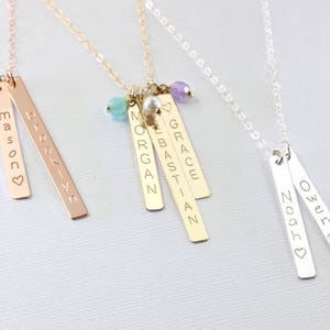 Personalized gift for mom, Mothers necklace, Birthstone, Kids name necklace, Vertical bar, Custom name, Birthstone jewelry, Mothers day gift image 6