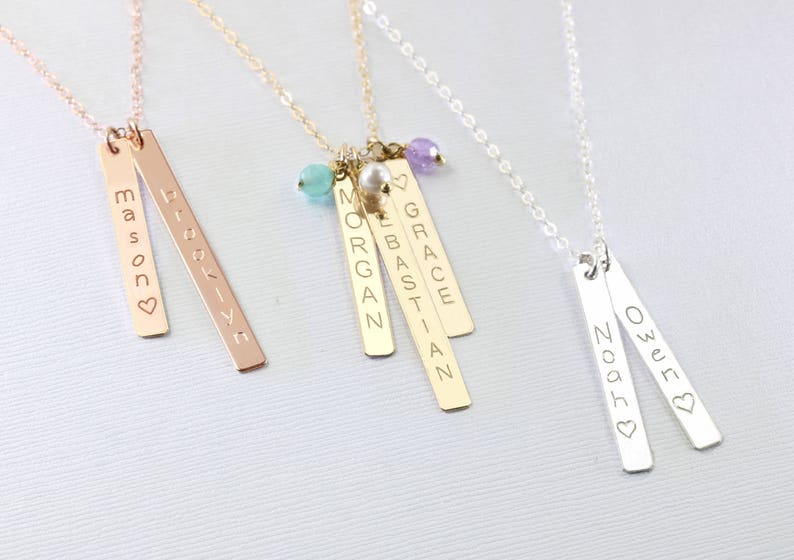 Personalized gift for mom, Mothers necklace, Birthstone, Kids name necklace, Vertical bar, Custom name, Birthstone jewelry, Mothers day gift image 6