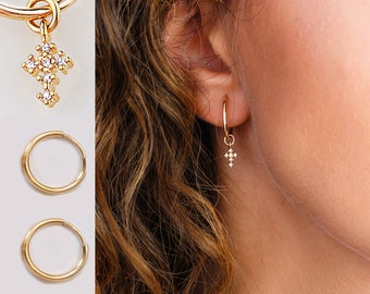 Cross earrings, Cross hoop earrings, Huggie hoop earrings, Minimalist earrings, Cross drop earrings, First communion gifts, Earring, KR-3