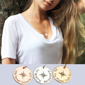 Graduation gift, Compass necklace with custom coordinates, Wanderlust, Friendship necklace, Celestial jewelry image 1