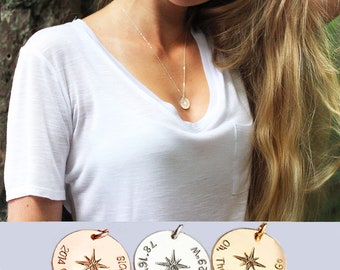 Graduation gift, Compass necklace with custom coordinates, Wanderlust, Friendship necklace, Celestial jewelry
