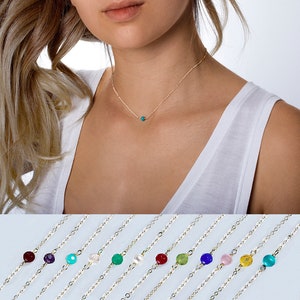 Dainty gemstone necklace, Sterling silver or Gold choker, Birthstone necklace, Crystal necklace, Birthday gift, SINGLE Gemstone, CABLE chain
