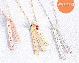 Mom necklace, Baby name necklace, Vertical bar necklace, Engraved Personalized necklace, Custom Baby name necklace Mothers day gift for mom