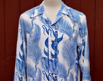 40s/50s Rayon Crepe Aloha Shirt With Loop Collar / 1950s Vintage 