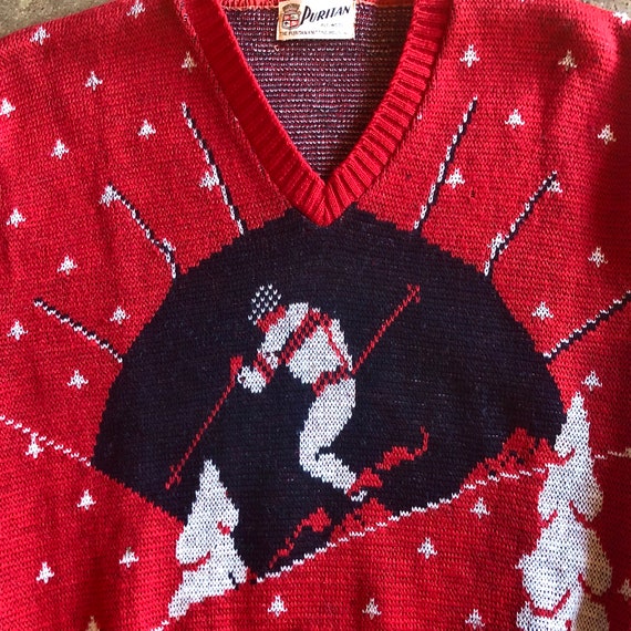 Great 1950s Red White And Blue Wool Picture Knit … - image 3