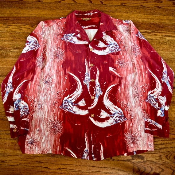 Rare 1950s Rayon Kamehameha Long Sleeve Angel Fish