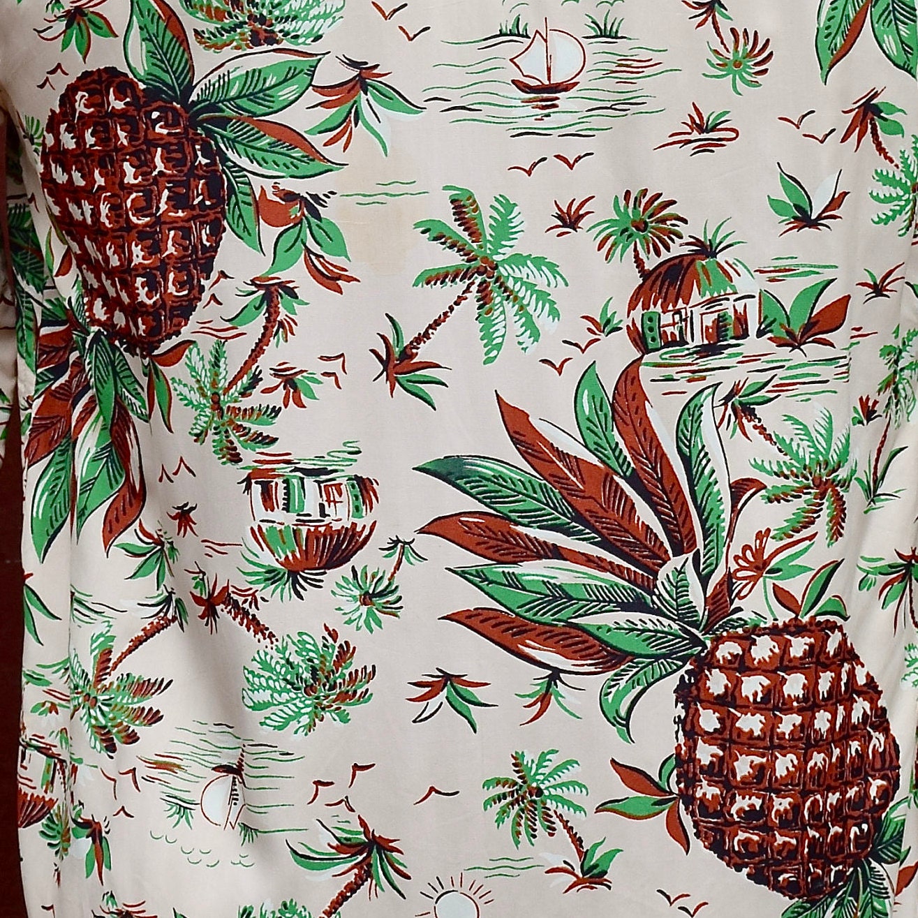 1940s / 50s Long Sleeve Cold Rayon Pineapple Print Hawaiian / - Etsy ...