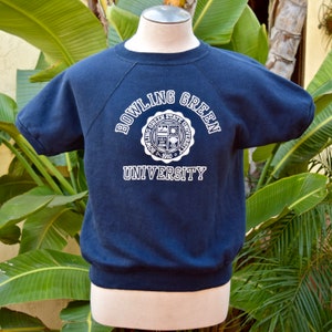 1960s Navy Blue Bowling Green University Flock Print Raglan Short Sleeve Sweatshirt image 5