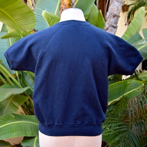 1960s Navy Blue Bowling Green University Flock Print Raglan Short Sleeve Sweatshirt image 6