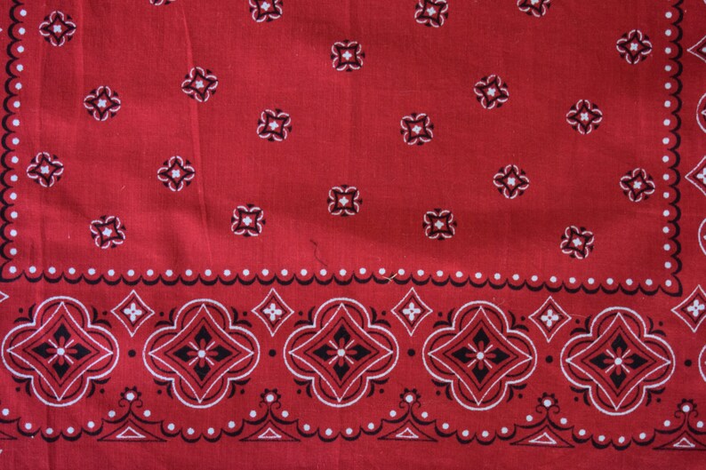 60s Red Washfast Colors Folkloristic Print Bandana NOS / Dead Stock image 3