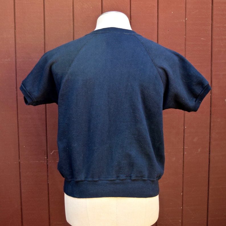 1960s Navy Blue Bowling Green University Flock Print Raglan Short Sleeve Sweatshirt image 3