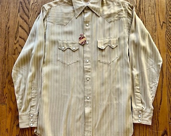 Dead Stock 1950-tals brun rayon gabardin randig westernskjorta från Game And Lake M