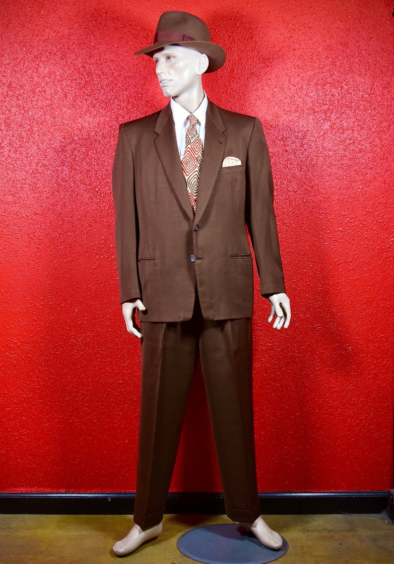 Beautiful 1950s Chocolate Brown Gabardine Sport Suit By Timely Clothes. image 1