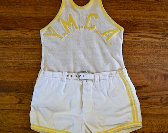 1920s / 30s Ivory Wool Knit And Flannel YMCA Basketball Uniform