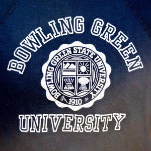 1960s Navy Blue Bowling Green University Flock Print Raglan Short Sleeve Sweatshirt image 2