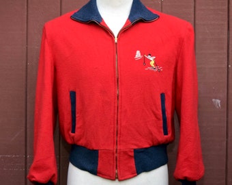 Red And Blue Two Tone Wool Late 50 / Early 60s  Wool Sport Chief Skier Embroidered Ricky Jacket