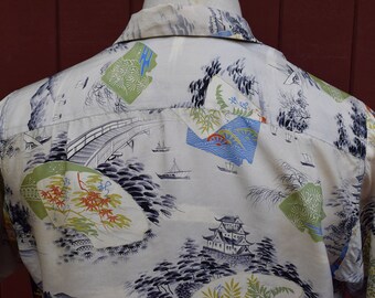 Late 40s / Early 50s Silk Japanese Edo Print Hookano