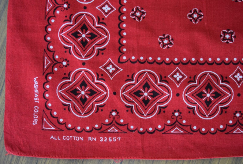 60s Red Washfast Colors Folkloristic Print Bandana NOS / Dead Stock image 2