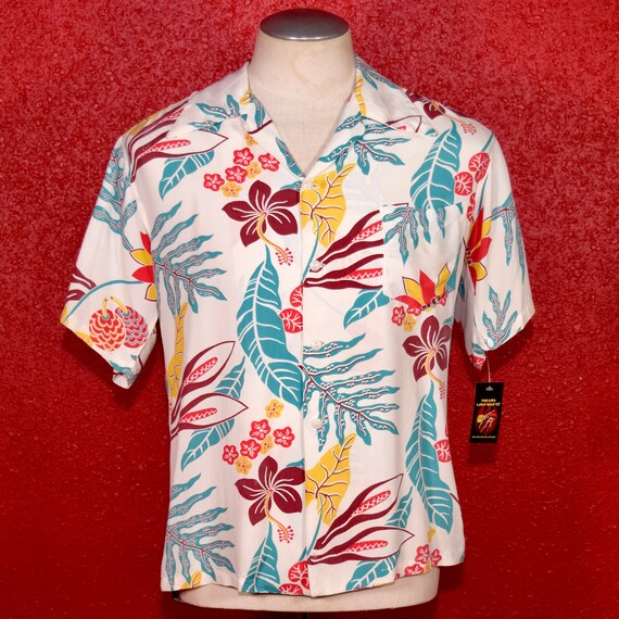 White Rayon Floral Print 40s / 50s Hawaiian / Aloh