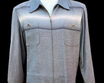 Vintage 1950-tals grå randig gabardinjacka med tonade detaljer, 44