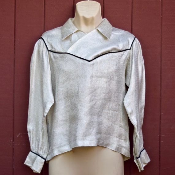 1950s Silver Lurex Pull Over Gaucho Shirt Stage Wear