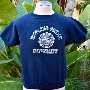 1960s Navy Blue Bowling Green University Flock Print Raglan Short Sleeve Sweatshirt image 4