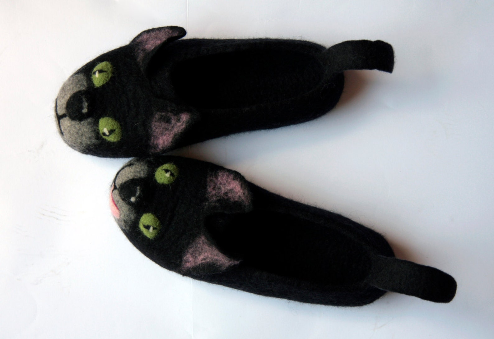 Felted Black Cat Slippers MADE to ORDER/ HALLOWEEN Handmade Etsy