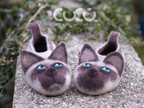 Felted Siamese Cats Slippers Made to Order/animal Slippers Etsy Canada