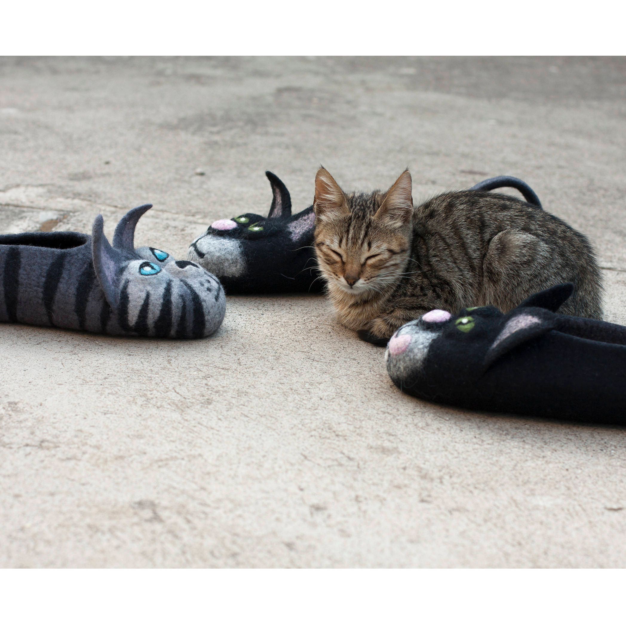Felted Grey Cats Slippers Made to ORDER/ Animal Slippers Gift Etsy UK