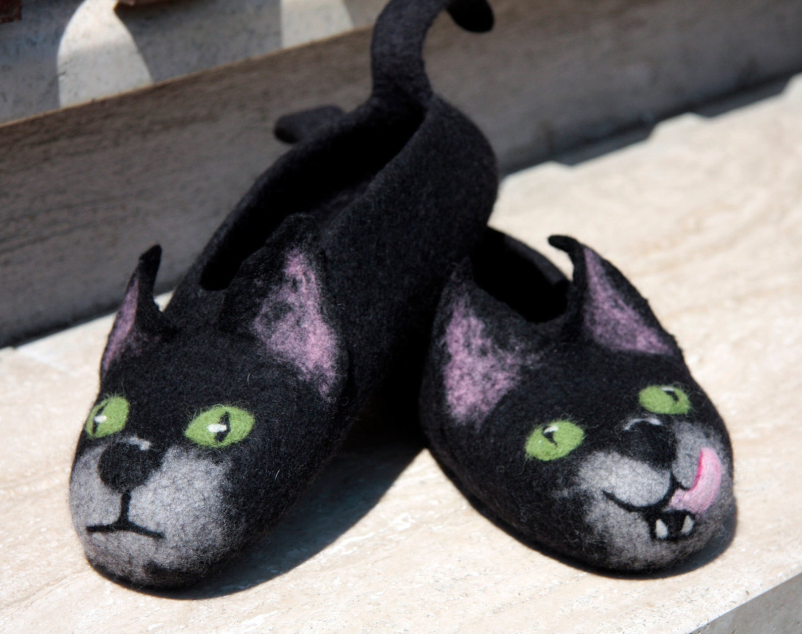 Felted Black Cat Slippers MADE to ORDER/ HALLOWEEN Handmade Etsy