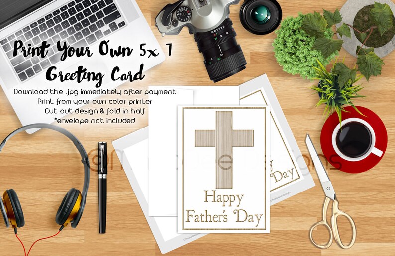 Printable Christian Father's Day Card, Light Brown Wooden Cross, Happy ...