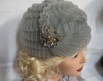 Gray pillbox hat