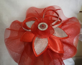 red and silver fascinator