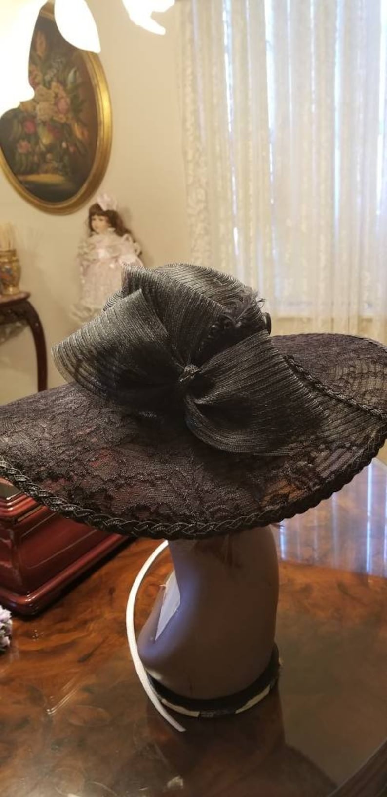 Black lace hat.