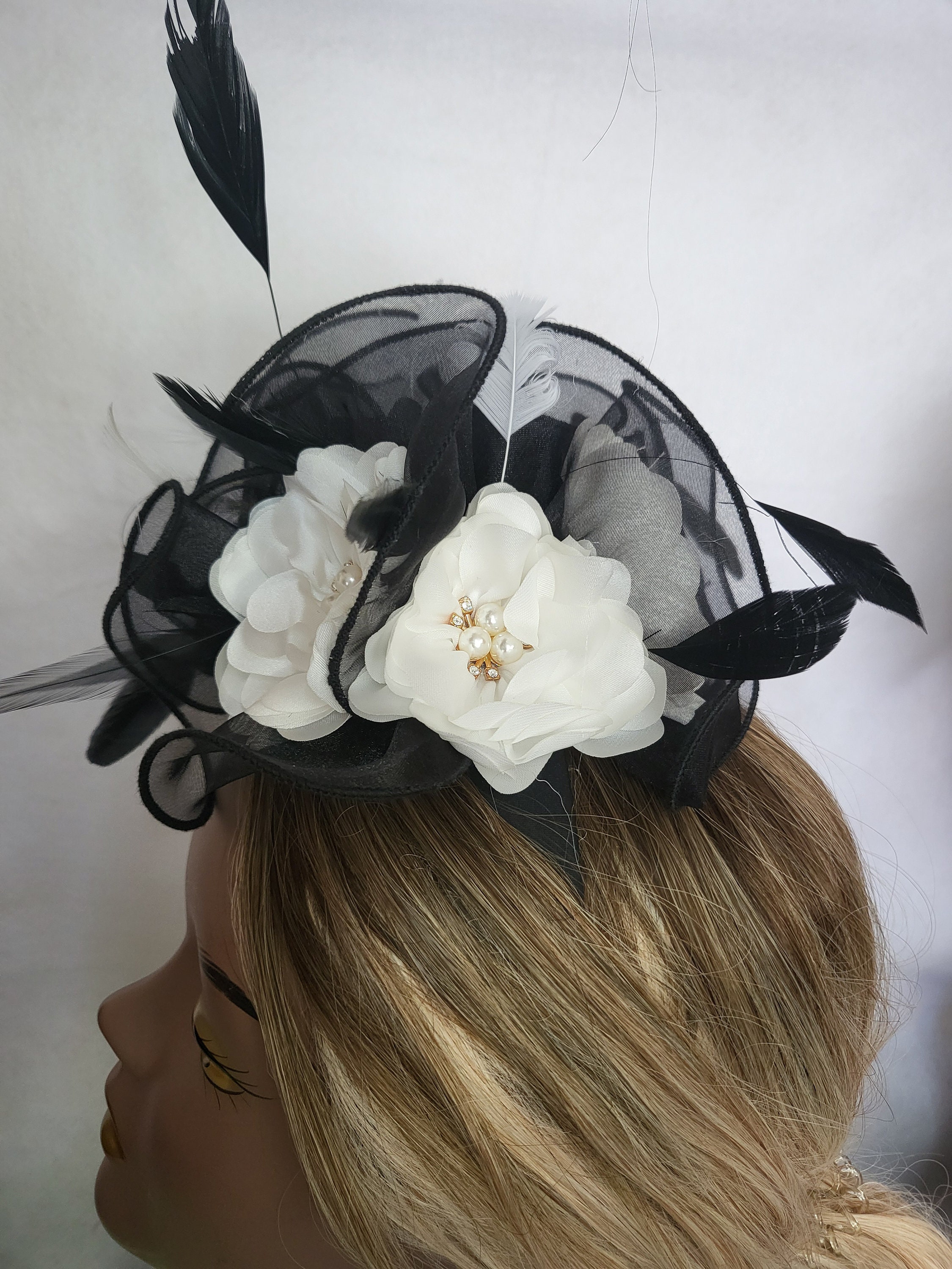 5968 Feathers Flower Fascinators Hat For Women Organza Fabric Headband Clip Amazon.com: Fascinators Hats Women Tea Part? Headband  main image 4