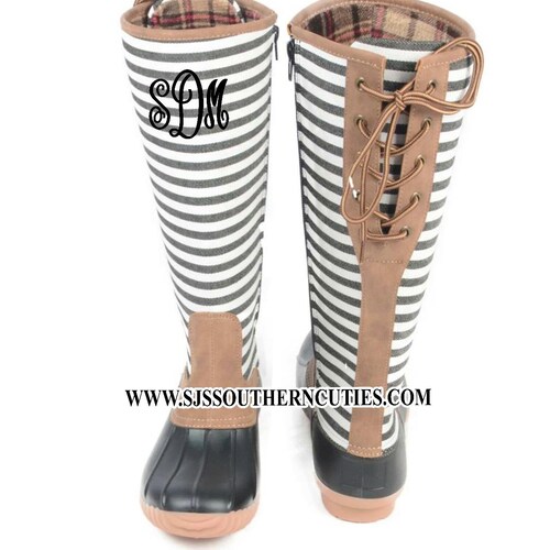 Ladies Personalized Duck Boots Monogrammed Striped Duck Etsy