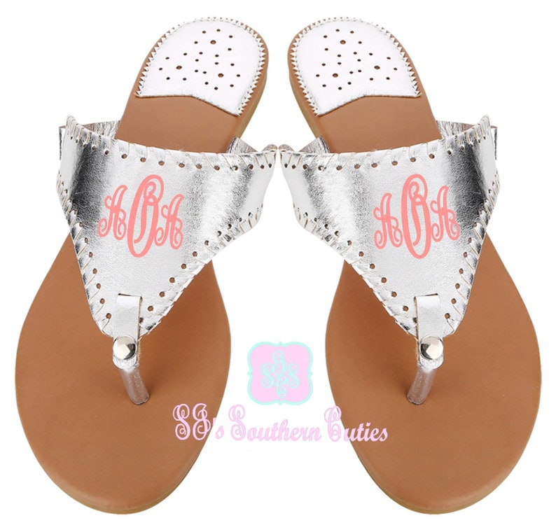 Monogrammed Sliver T-Strap Sandals Personalized T-Strap Sandals
