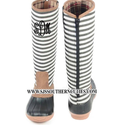 Ladies Personalized Duck Boots Monogrammed Striped Duck Etsy