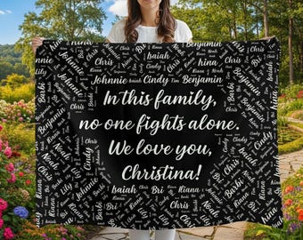 Personalized In This Family Support Blanket With Script Heart Font, Custom Name Gift for Loved Ones, Cancer Support, Encouragement Gift